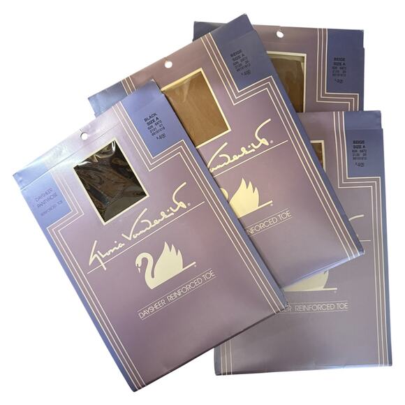4 Pair Gloria Vanderbilt Size A Daysheer Reinforced Toe Pantyhose NEW - Picture 7 of 7